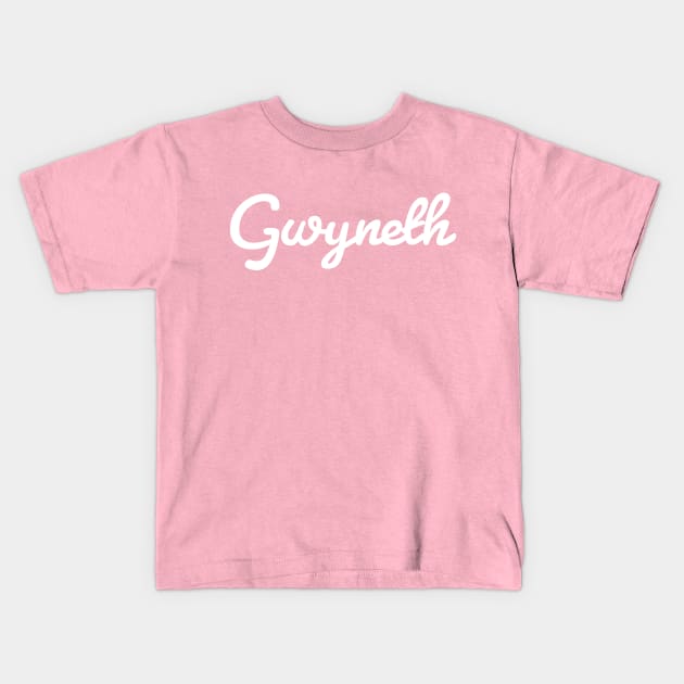 Gwyneth White Cursive Script Kids T-Shirt by ellenhenryart